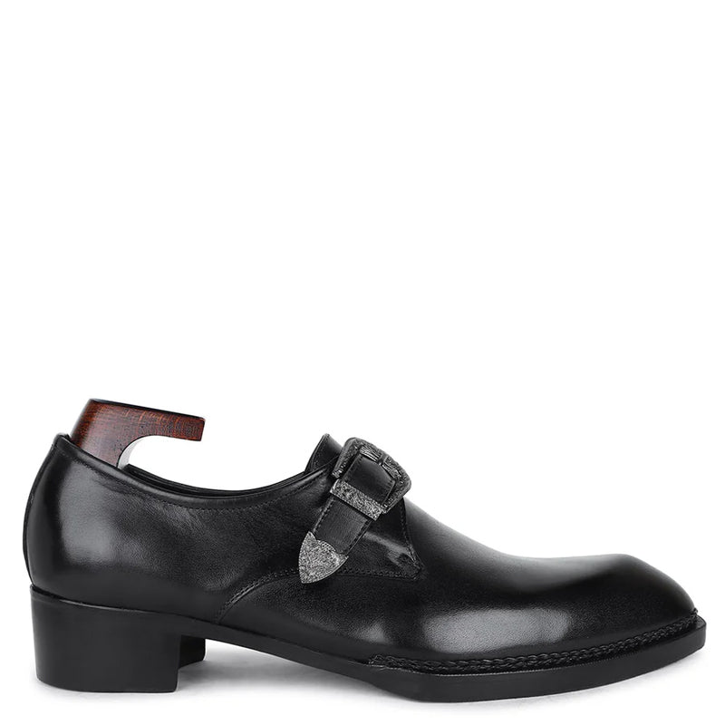 Plain Leather Single Monk Dark Blue Shoe With Side Buckle