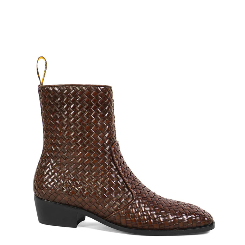 Premium Handwoven Leather Chelsea Cuban Brown Boot