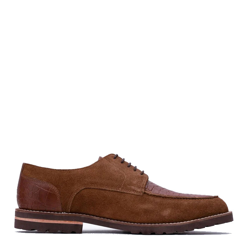 Suede Dual Tone Croco Leather Derby Shoe Tan