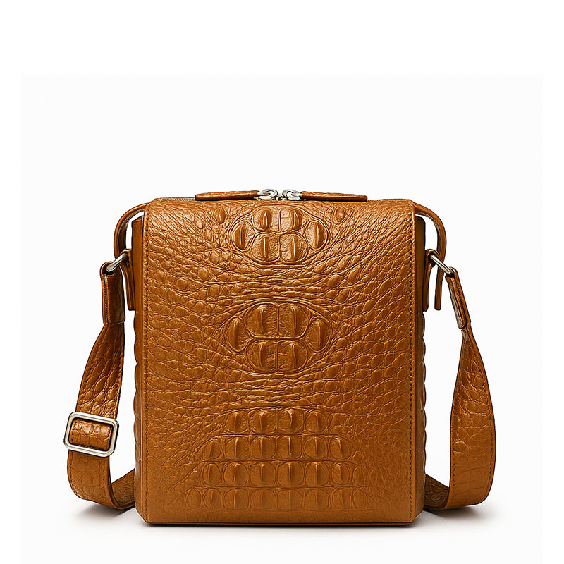 Men's Italian Crocodile Leather Brown Side Bag
