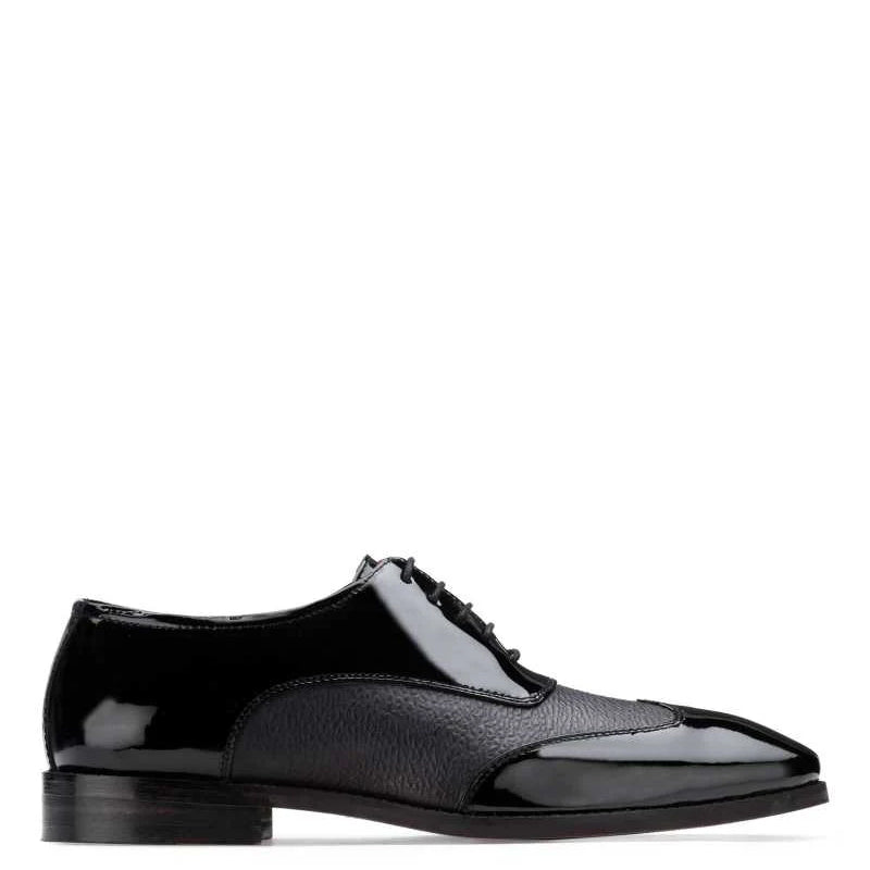 Patent Shiny Leather Dual Textured Oxford Black Shoe