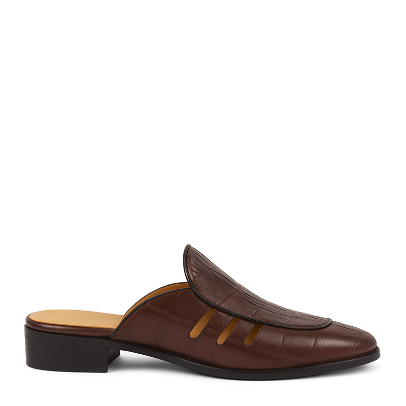 Stylish Croco Leather Mule Blue