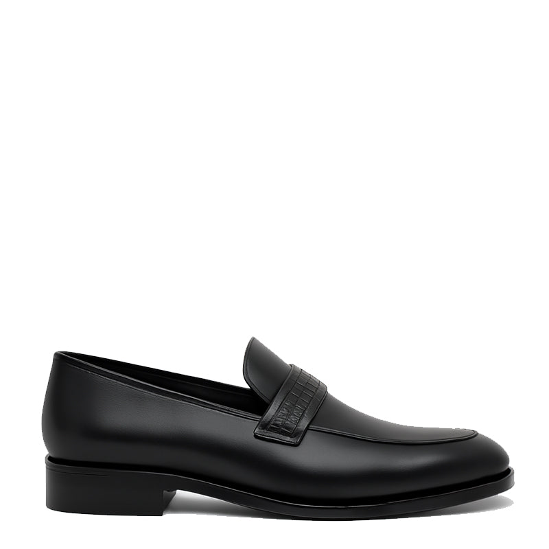 Luxury Black Leather Loafer With Textured Strap