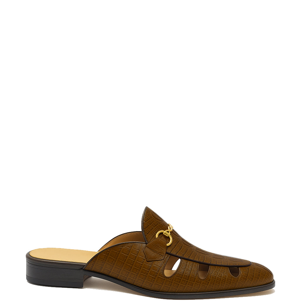 Embellished Textured Leather Mule Black