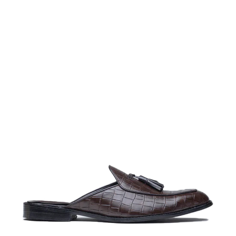 Croco Slip-On Leather Mule Black
