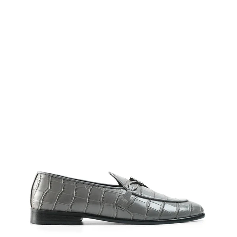 Croco Side Hook Leather Formal Black Loafer