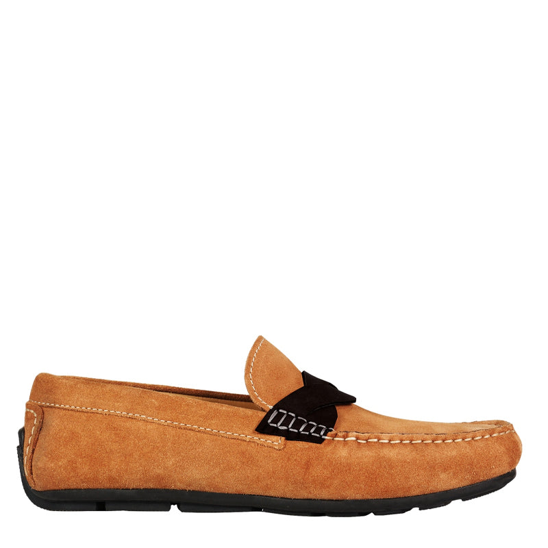 Penny Suede Cross Strap Leather Brown Loafer