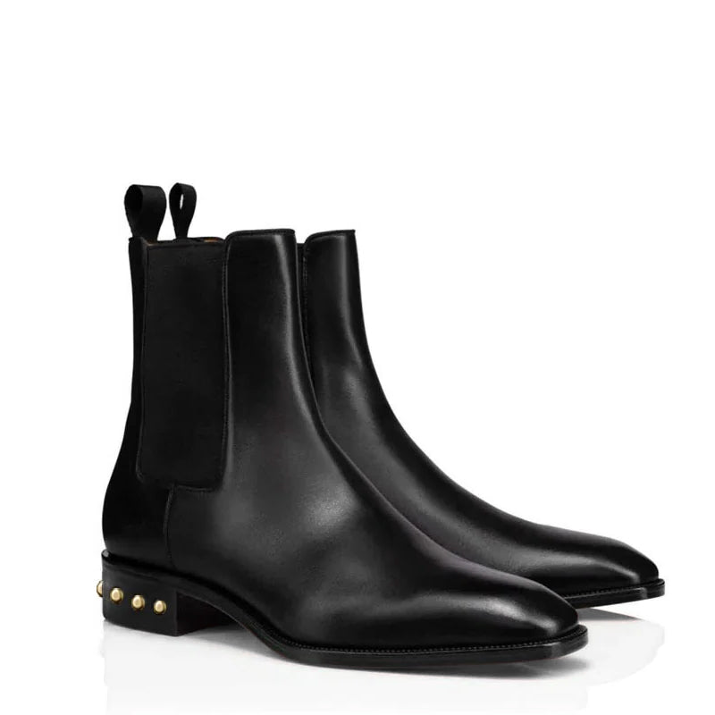 Coal Leather Gold Studded Chelsea Boots