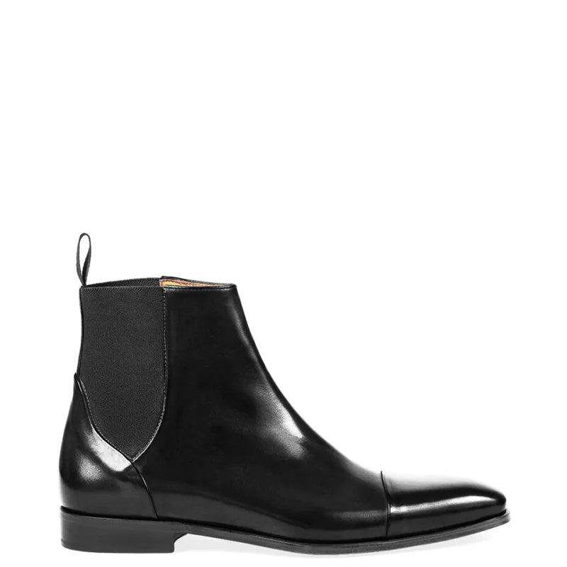 Polished Shiny Leather Cap-Toe Chelsea Boots