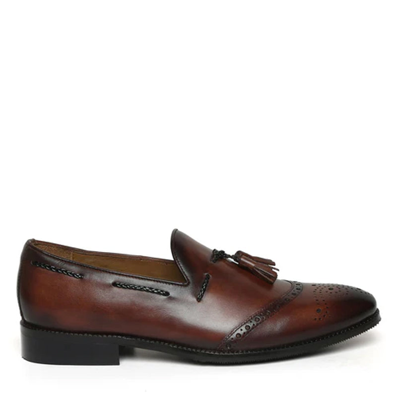 HandPainted Leather Slip-On Tassel Tan Loafer