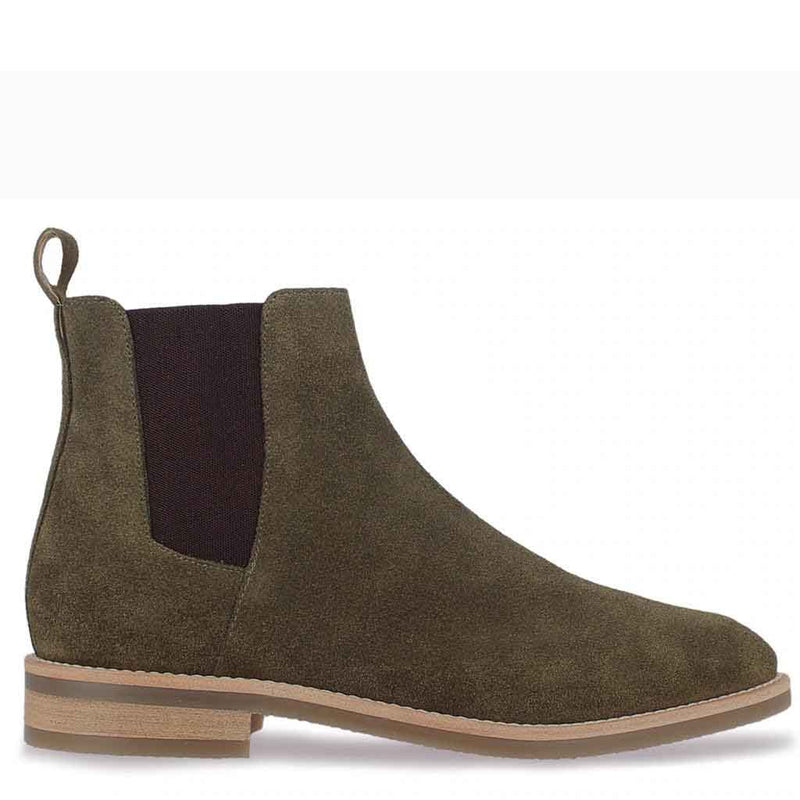 Men Solid Suede Leather Chelsea Boot Olive Green