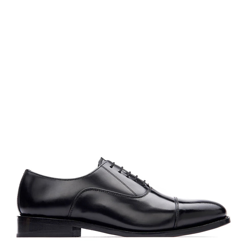 Plain Shiny Leather Cap-Toe Oxford Shoes