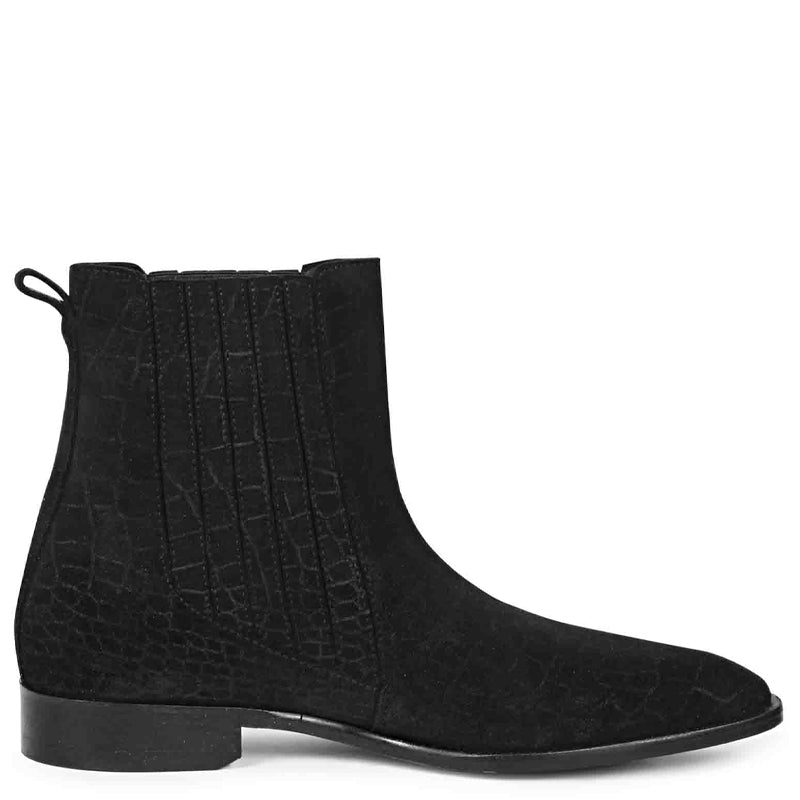 Croco Print Suede Leather Chelsea Boots