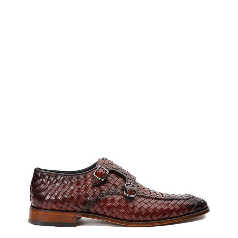Brown Woven Double Monk Strap Men's Shoes