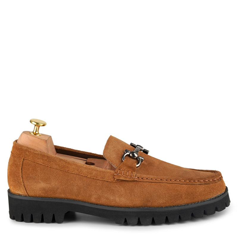 Suede Leather With Horse-bit Buckled Blue Loafer