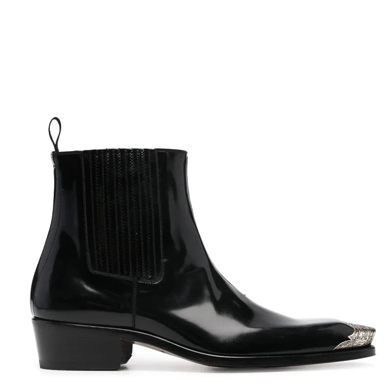 Negra Patent Leather Chelsea Boot with Silver Toe