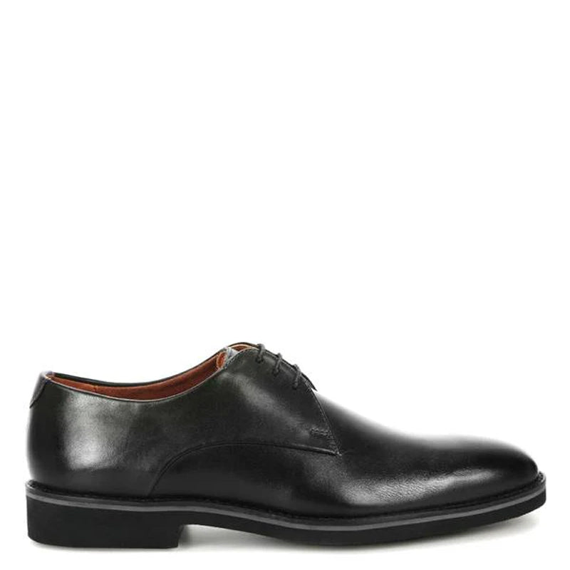 Men Lace-Up Leather Plain Toe Derby Black Shoe