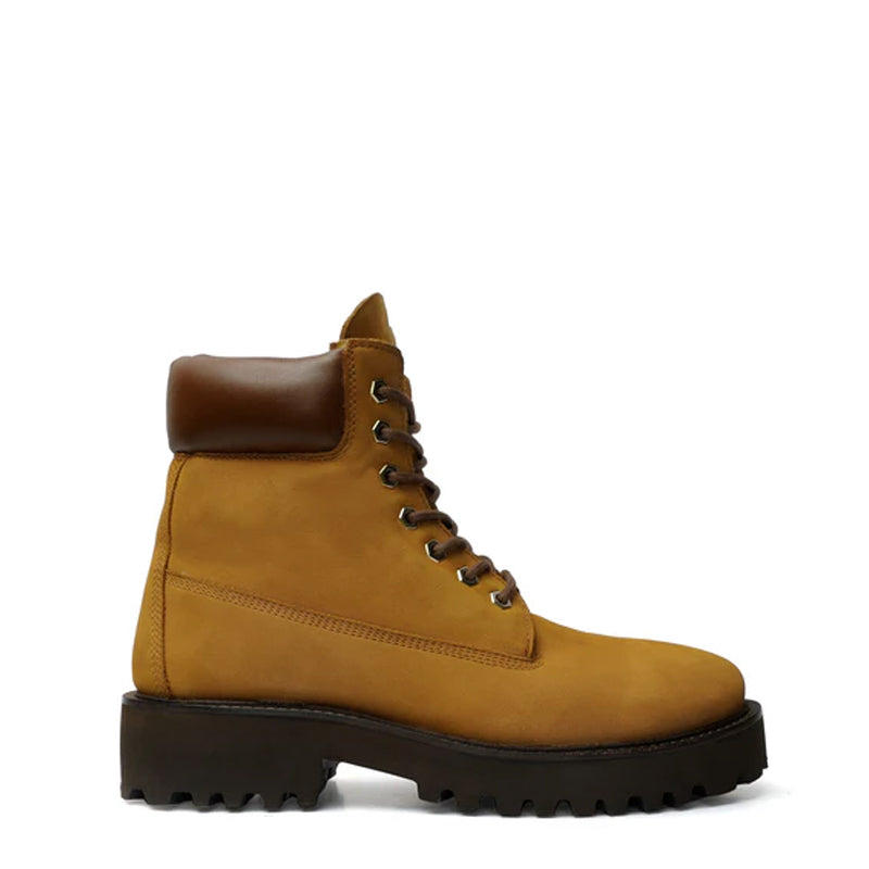 Suede Leather Lace-Up Biker Tan Boot