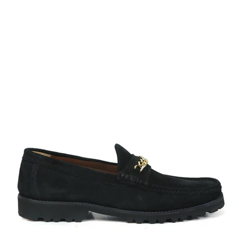 Men Suede Leather Loafers With Golden Brown Chain