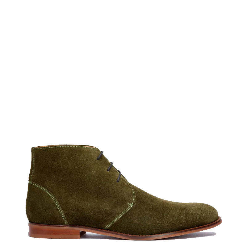 Men Plain Suede Leather Lace-Up Chukkas Green Boot