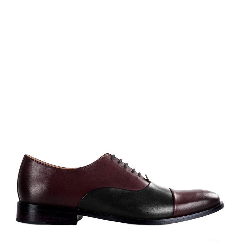 Premium Toe-Cap Leather Oxford Shoe Black and Burgundy For Men