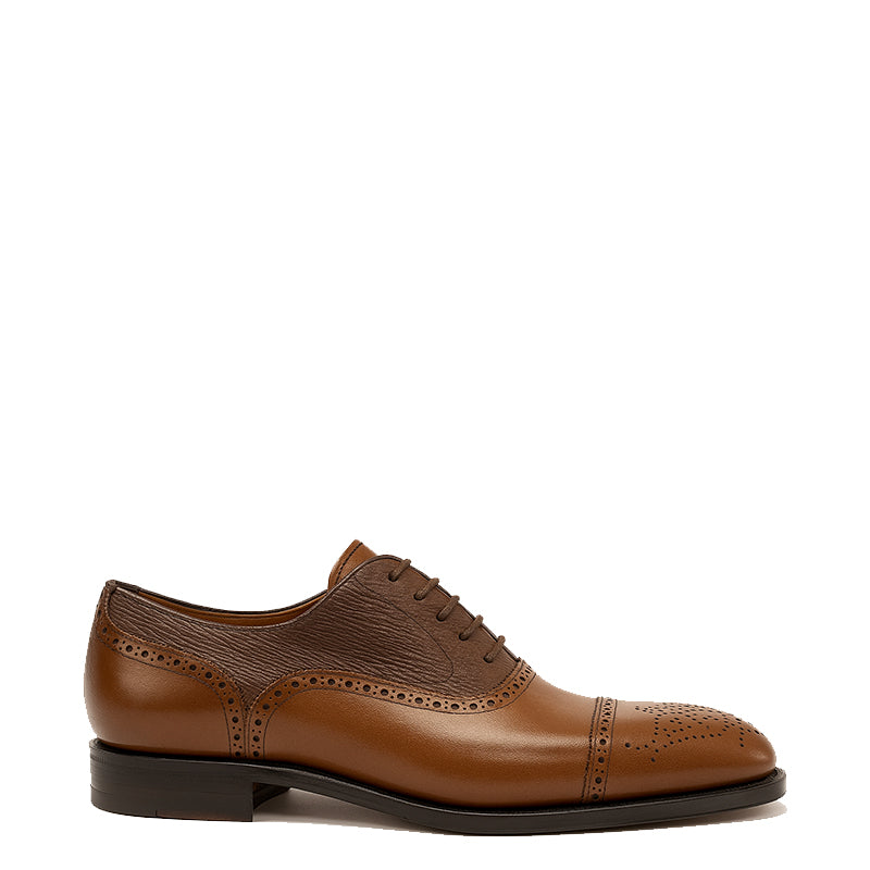 Premium Leather Lace Up Brown Dual Textured Oxford Shoes