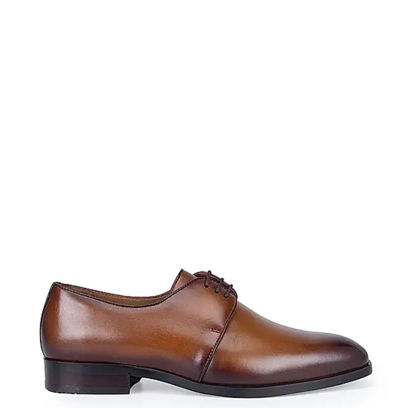 Plain Solid Leather Lace-Up Formal Derby Shoe Burgundy