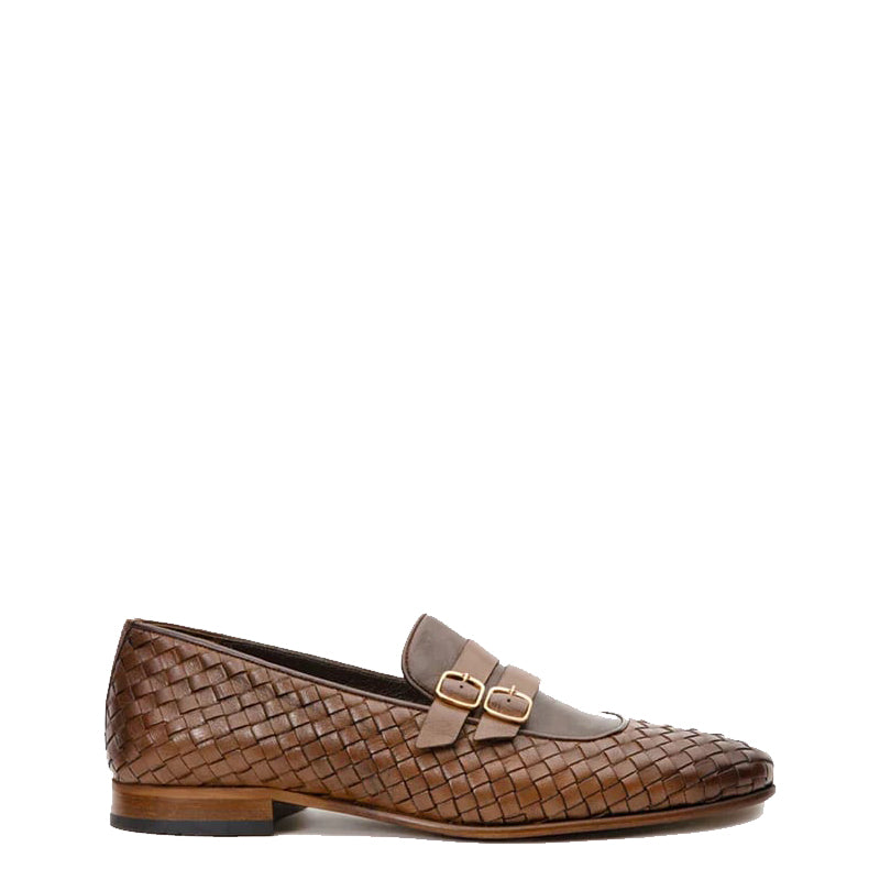 Black Double Monk Strap Woven Men Shoe