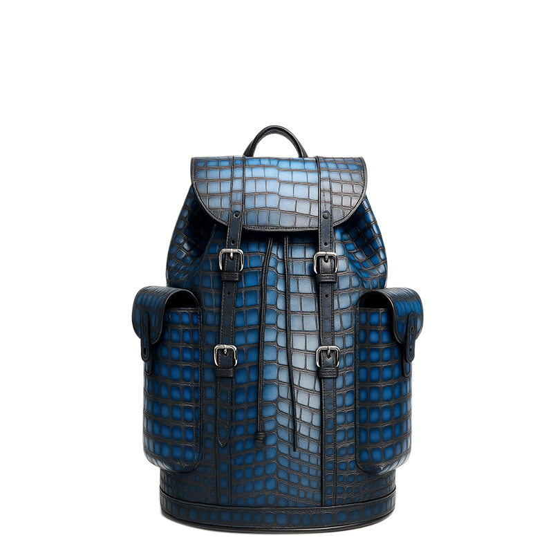 Luxury Blue Croco Leather Backpack