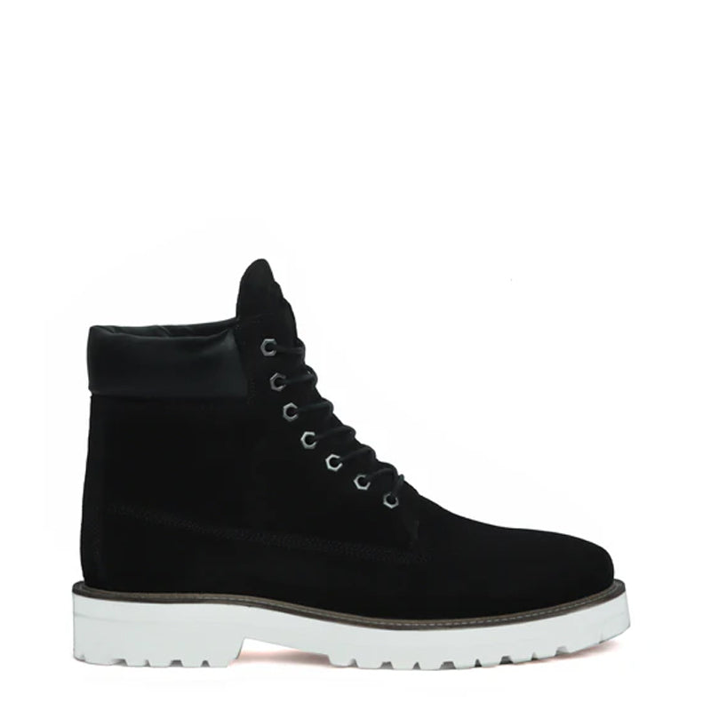 Suede Leather Lace-Up Biker Black Boot