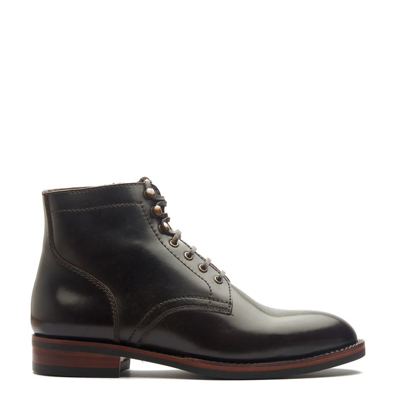 Men Polished Leather Derby Ankle Brown Boot