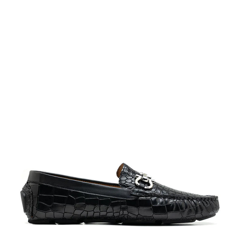 Men’s Black Croc Emboss Driving Loafer