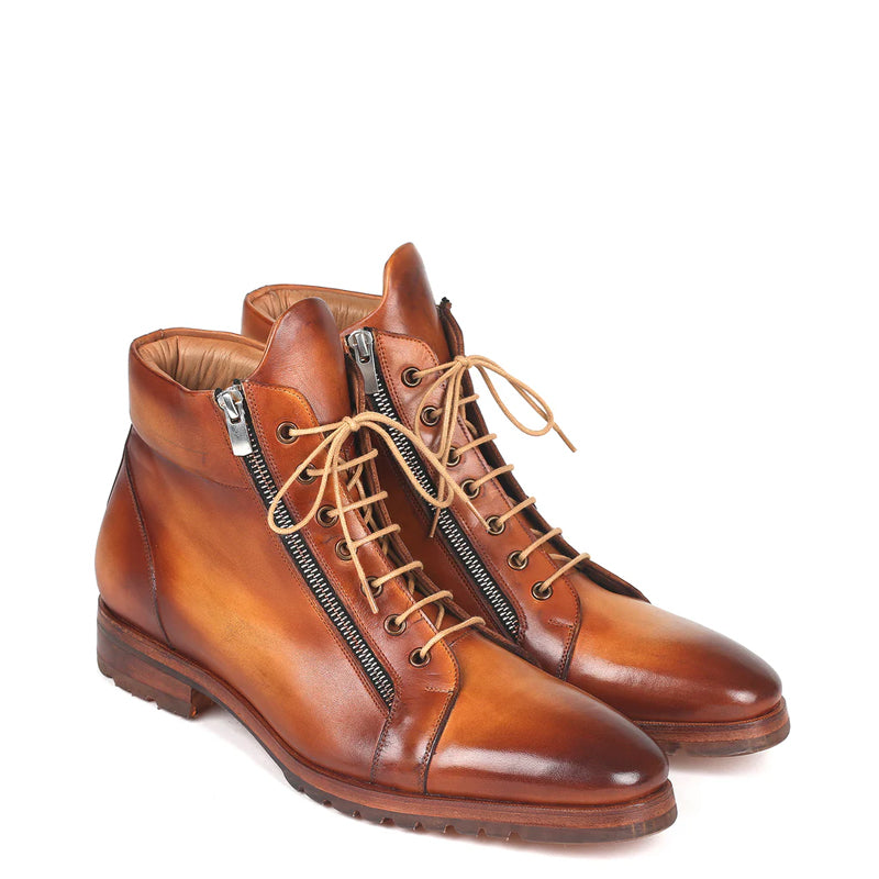 Men Custom Handmade Leather Side Zipper Ankle Boot Tan