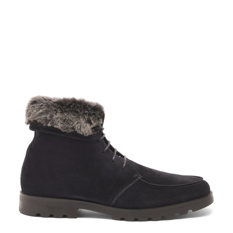 Men Suede Leather Ankle Boots With Fur-Trim