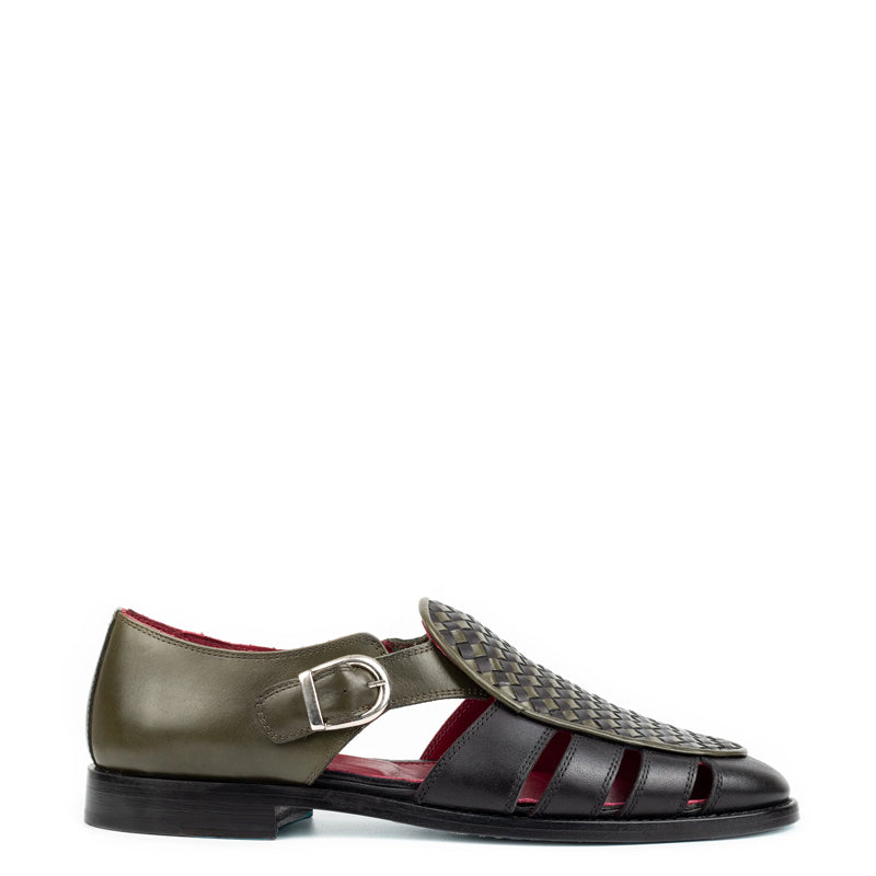 Men Textured Leather Peshawari Tan/Brown Comfort Sandal