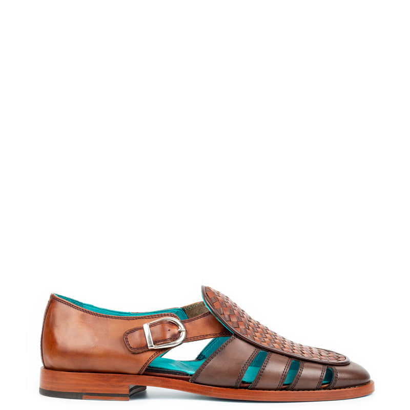 Men Green/Black Textured Leather Peshawari Comfort Sandals