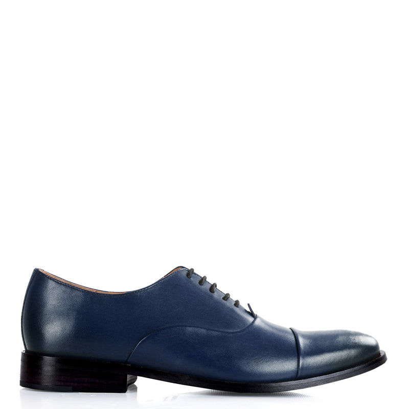 Men Captoe Polished Leather Plain Oxford Shoe Blue