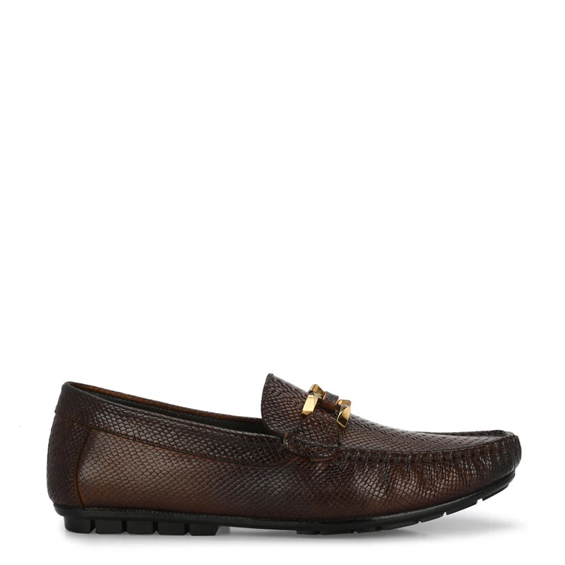Premium Leather Black Loafer With Gold Buckled