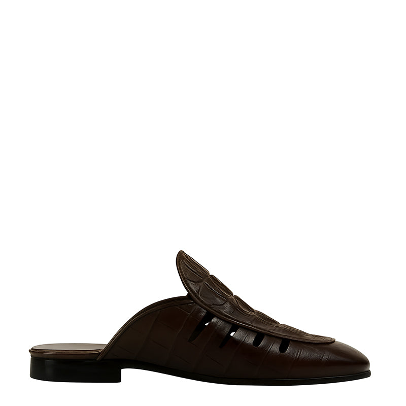 Luxury Choco Brown Crocodile-Textured Mule
