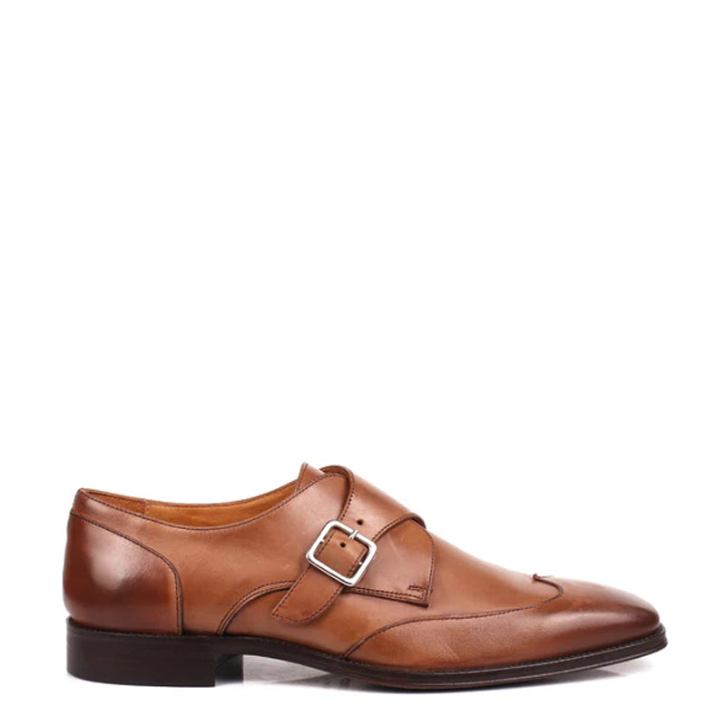 Premium Solid Leather Single Monk Straps Tan/Brown Shoe
