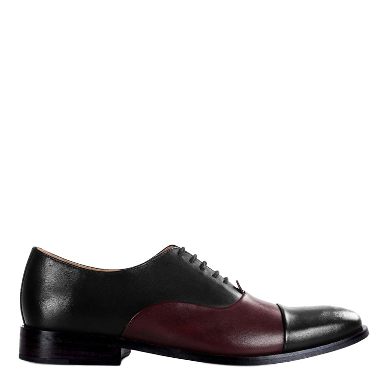Premium Toe-Cap Leather Oxford Shoe Black and Burgundy For Men
