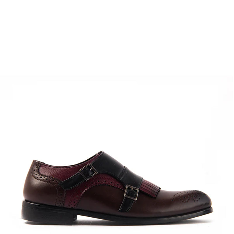 Classic Double Monk Strap Brown/Black/Burgundy Shoe With Fringe