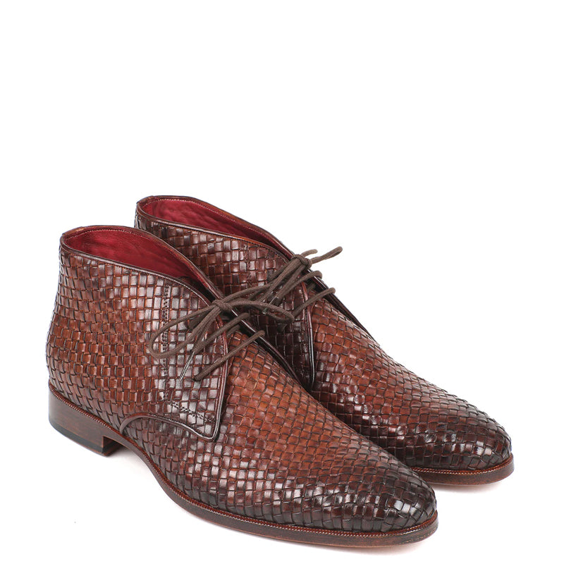 Men Handmade Woven Leather Chukkas Boots