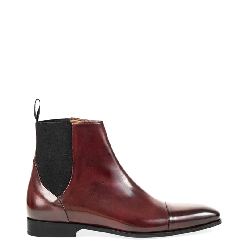 Polished Shiny Leather Cap-Toe Chelsea Boots