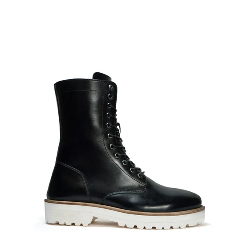 Men Chunky High Leather Ankle White Boot