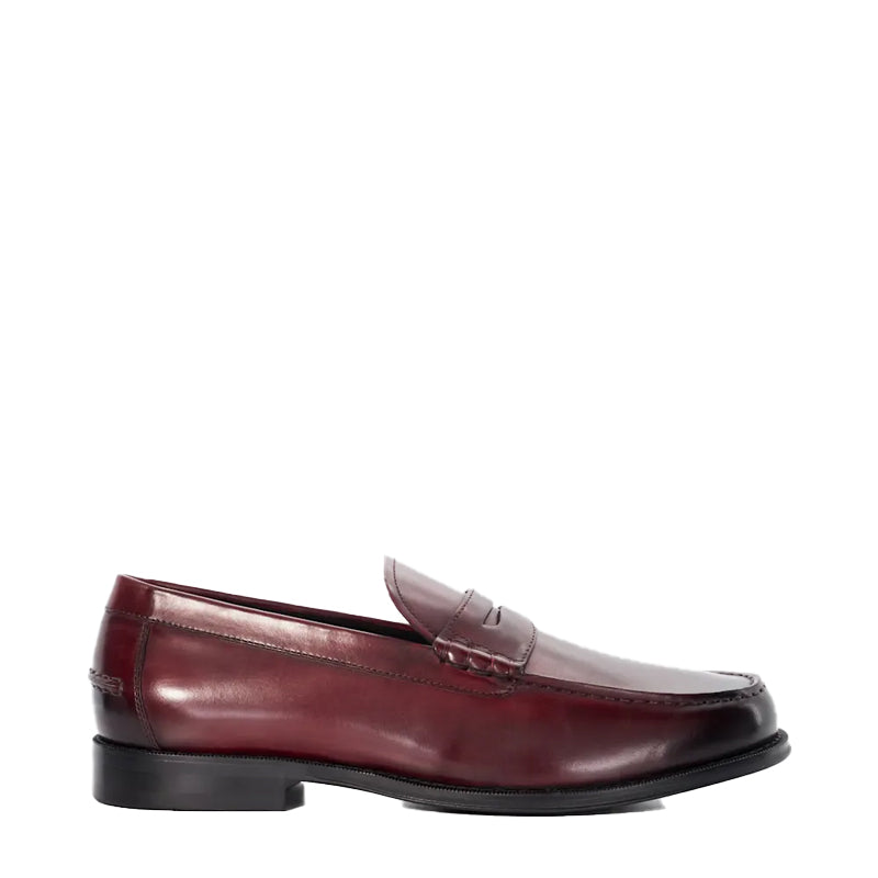 Leather Penny Trim Black Loafer For Men