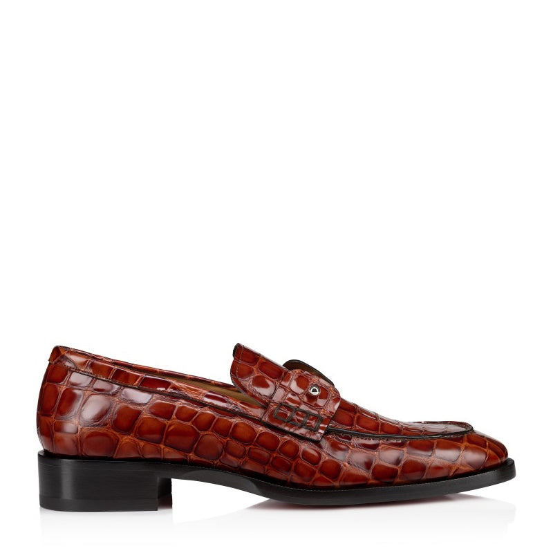 Patent Croco Print Leather Tan Loafer For Men