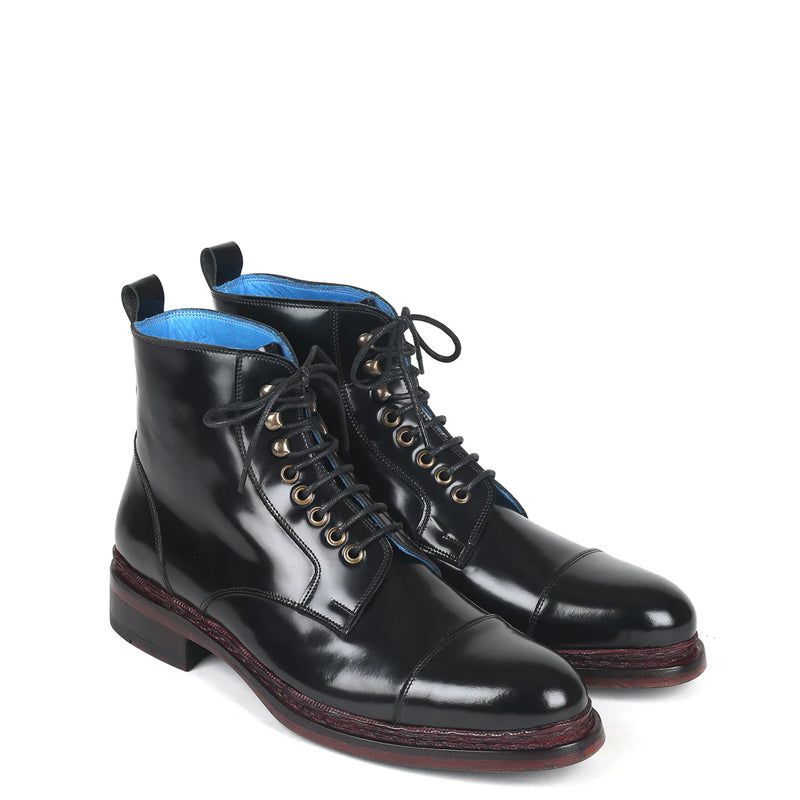 Men Polished Leather Ankle Boot Black