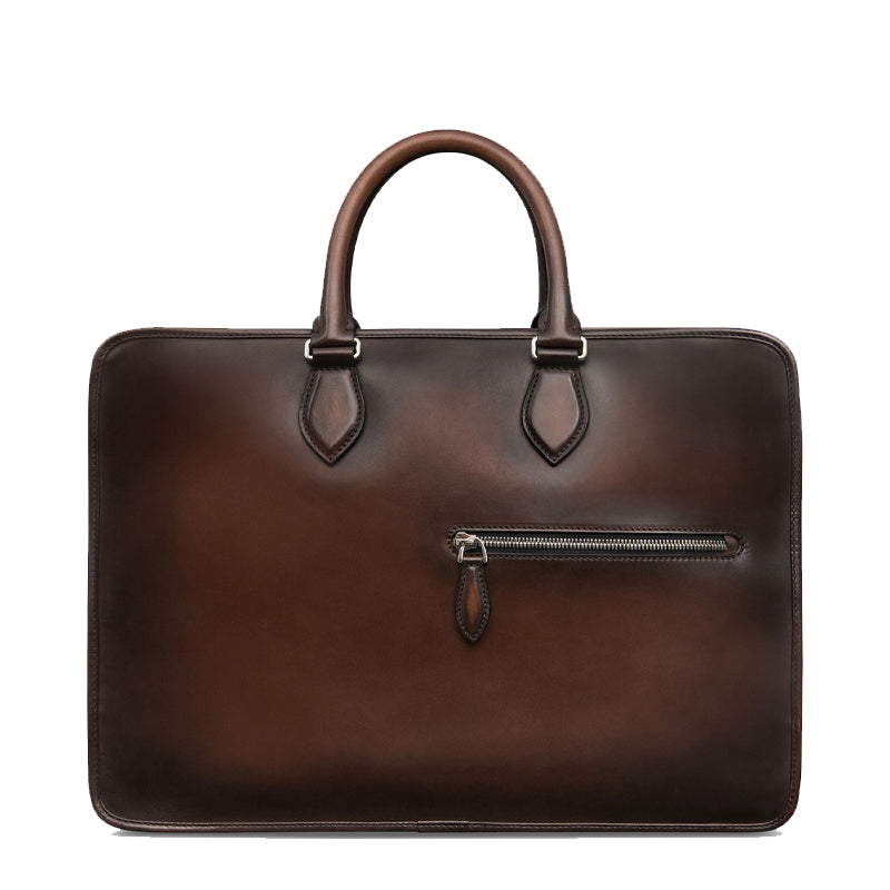Grained Leather Burgundy Satchel