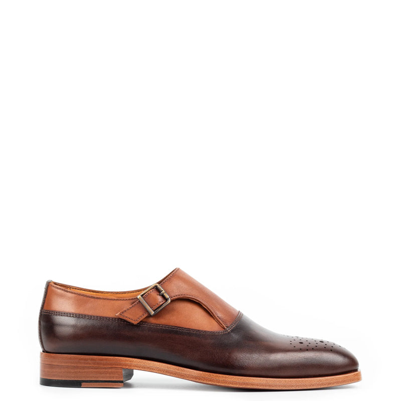 Danube Leather Single Monk Strap Shoe Tan and Brown